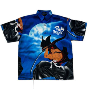 Vintage Y2K DTEK Samurai Shirt Blue Manga Anime Print - Mens Size XXL